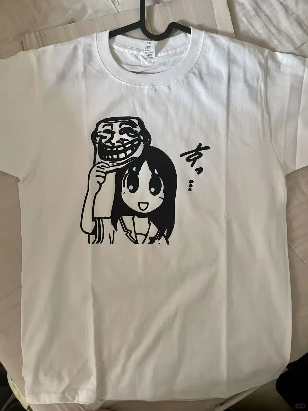 Edgy Viral Meme T Shirt Cute Anime Girl with Troll Face Mask Black Minimal Line Print Ins Trendy Cotton Oversized Harajuku Tops