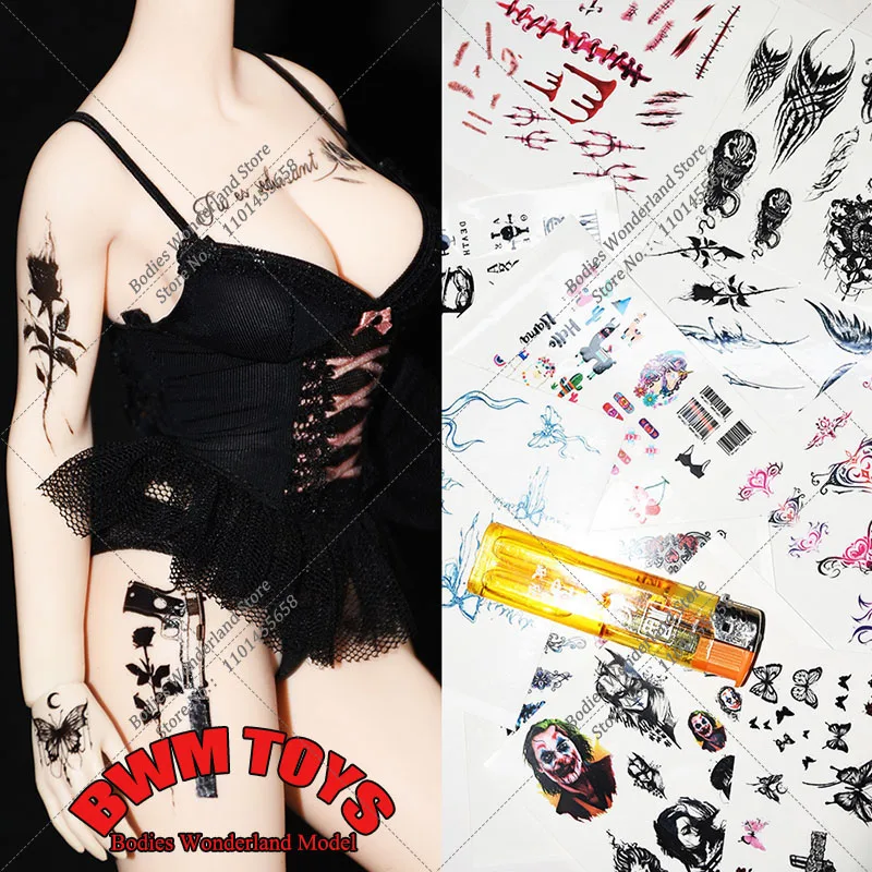 Multicolor 1/6 Mini Color Street Style Tattoo Butterfly Flowers Stickers Doll Accessories For 12'' TBL Soldier Action Figure