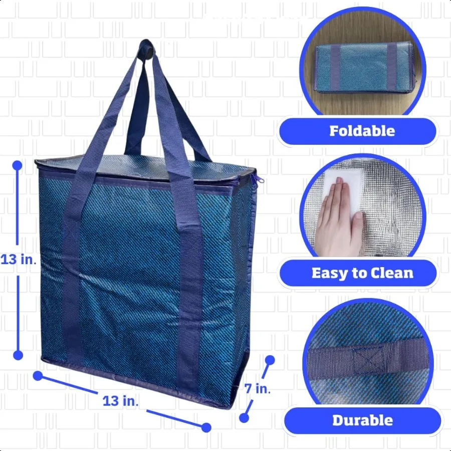 Medium Insulated Food Delivery Bag 13x7x13 Reusable Thermal Tote for Hot Cold Meals Portable Foldable Meal Carrier for Takeout