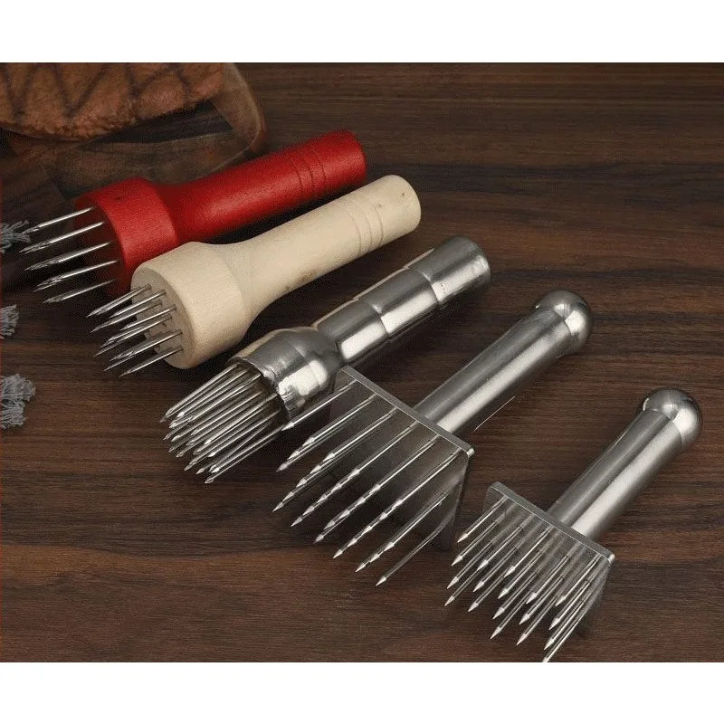 Wooden Handle Meat Tenderizer Needle Pork Skin Fork Steak Hole Piercer Meat Loosening Tool