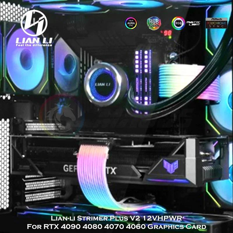 Imagem -06 - Lian li Strimer Plus v2 12 Série Rtx40 Vhpwr Usado Atx3.0 Psu 600w Gpu Cabo de Extensão Rgb Neon Line Cord