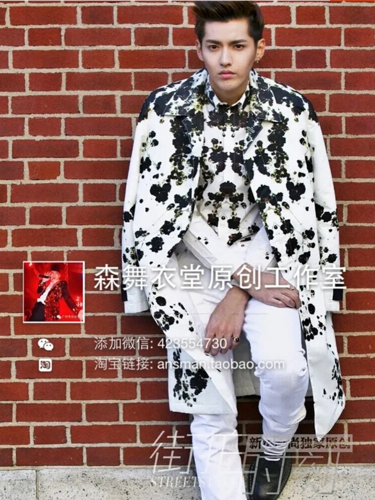 

Streetwear New Men's Fashion Slim Blazers Suit Nightclub DJ DS Splash-ink Flowers Coat Plus Size Singer Stage Jackets Costumes