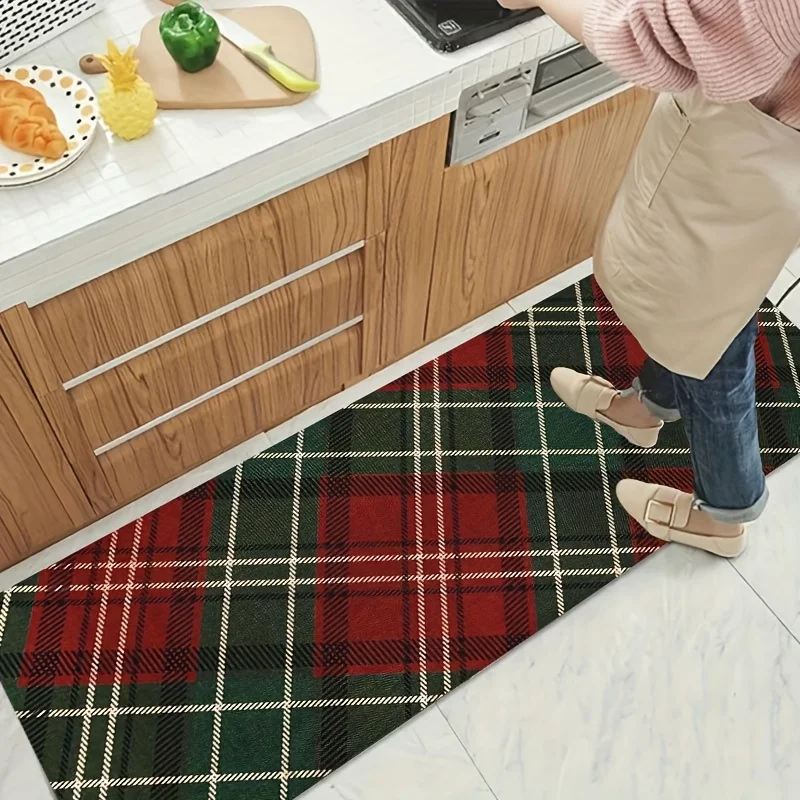 Red Green Plaid Doormat Bedroom Living Room Floor Carpet 1/2/3pcs Christmas Kitchen Mat Home Decor Runner Rug Non Slip