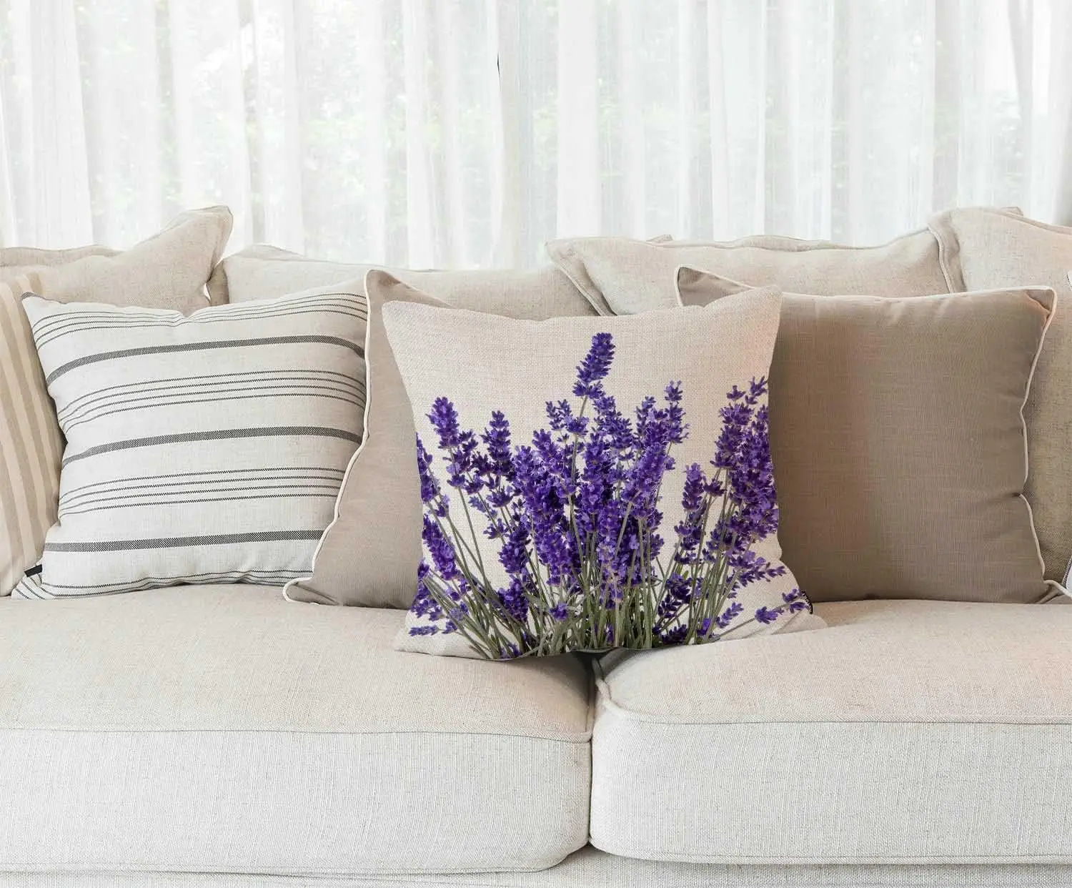 Lavender Flowers Double-Sided Pillow Case Floral Print Decorative Cushion Cover Print Home Decor for Couch Bed Sofa Patio