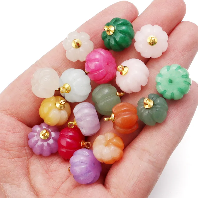 Natural Stone Agate Crystal Quartz Pumpkin Shape Pendant Bead Charm Mini Colorful Beads for Necklace Earrings Jewlery DIY Making