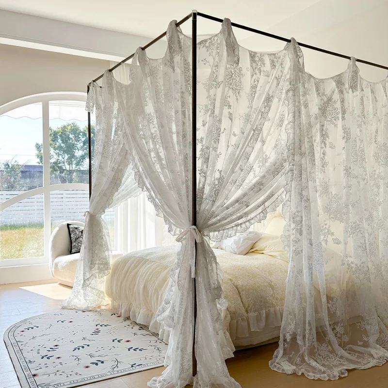 

Custom.2025 New High-End French Lace Mosquito Net Three-Door Floor-Standing 1.8m Home Bed Canopy Princess Fairy Style