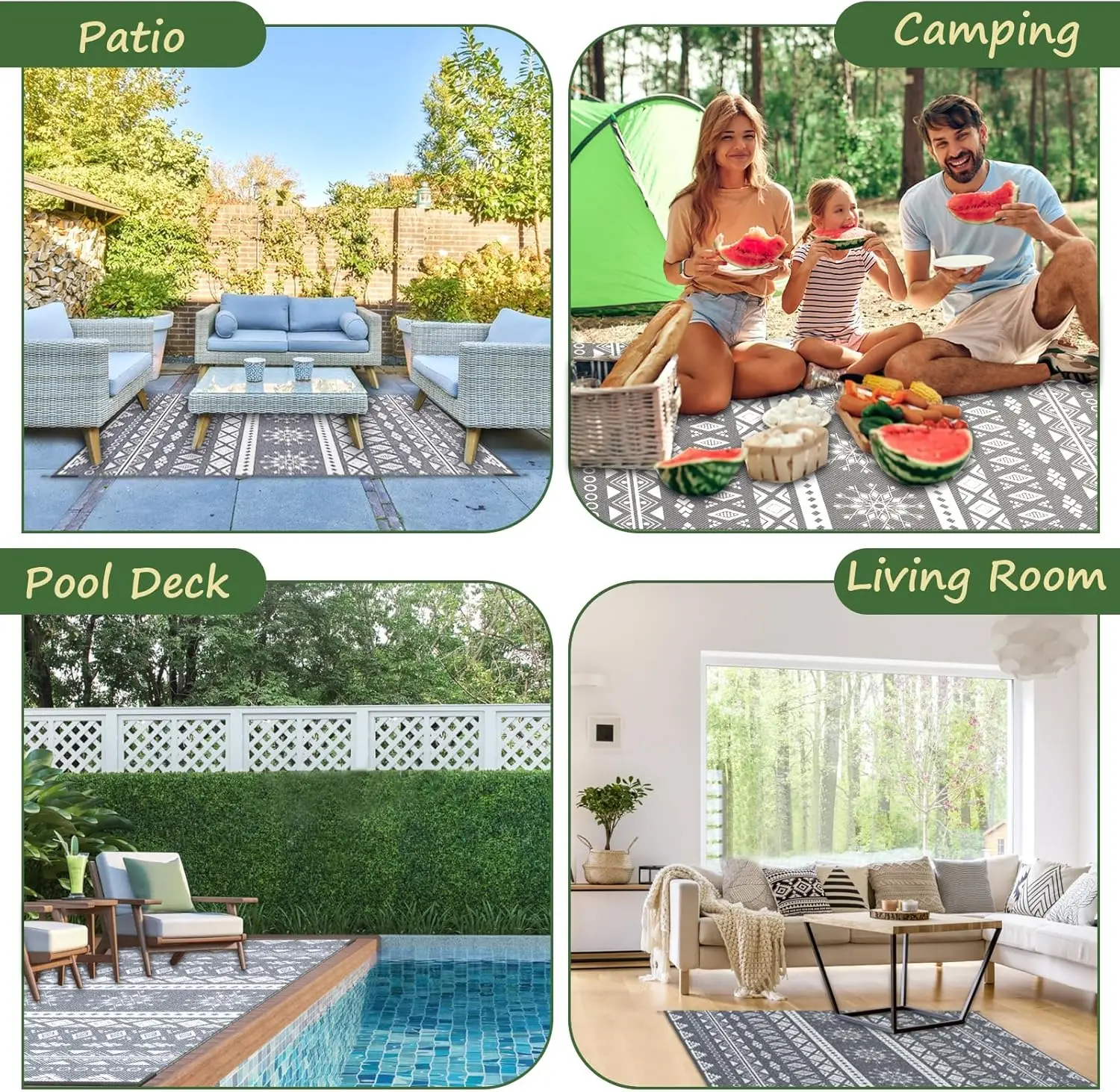 

VIKAMA Summer Outdoor Picnic Mat, American-style Moroccan Balcony and Beach Carpet, Machine Washable Carpet, Home Decoration