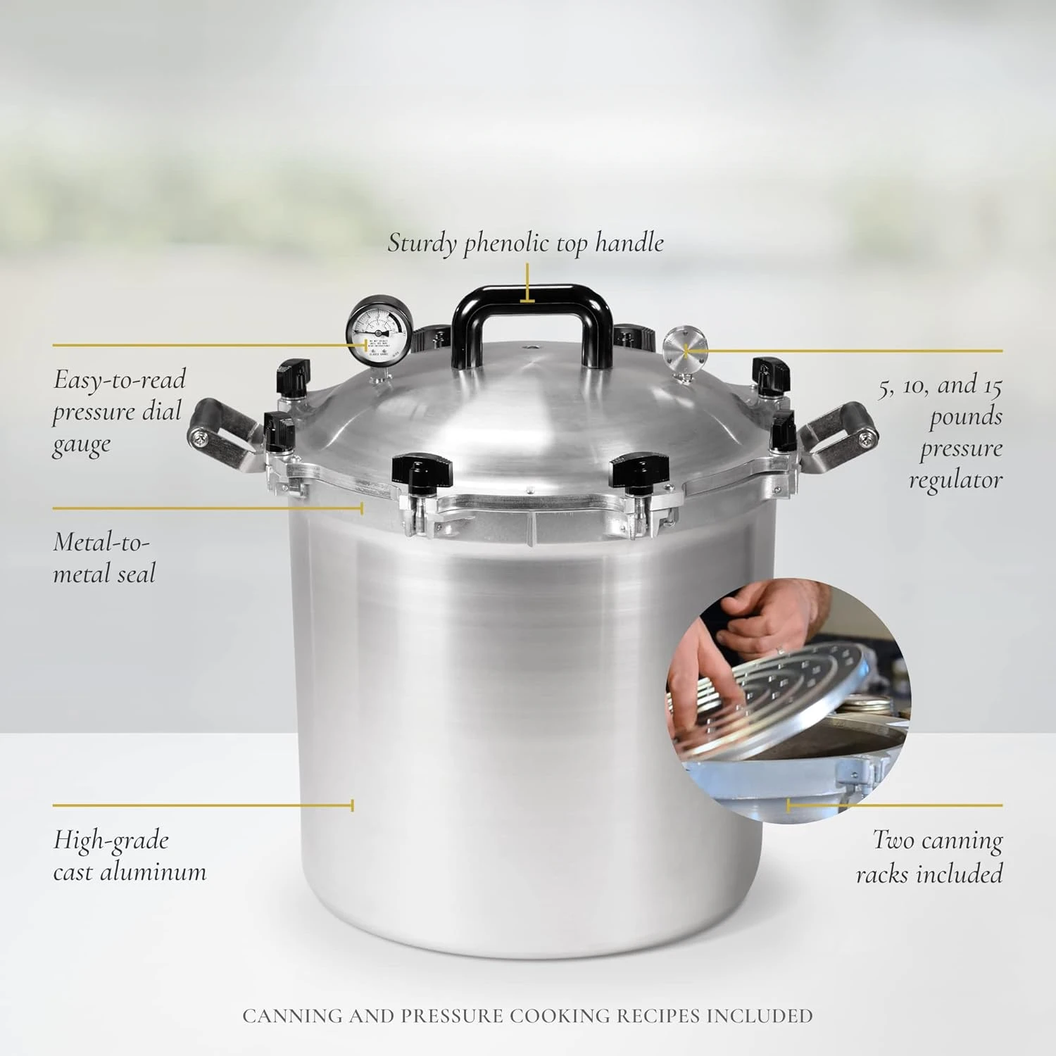 41.5qt Pressure Cooker/Canner (The 941) - Exclusive Metal-to-Metal Sealing System - Easy to Open & Close - Su