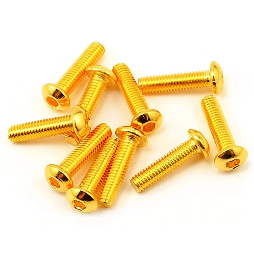 10pcs M3 Golden/Black Electroplate 12.9 Grade Alloy Steel Allen Hex Socket Button Round Head Screw Bolt ISO7380