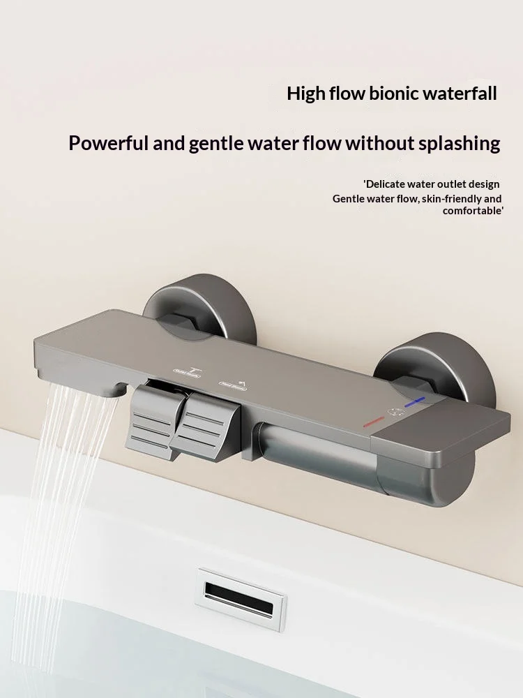 Full Copper Sleek Shower Set with Rain Shower Head Push-Button Control for Home Bathroom