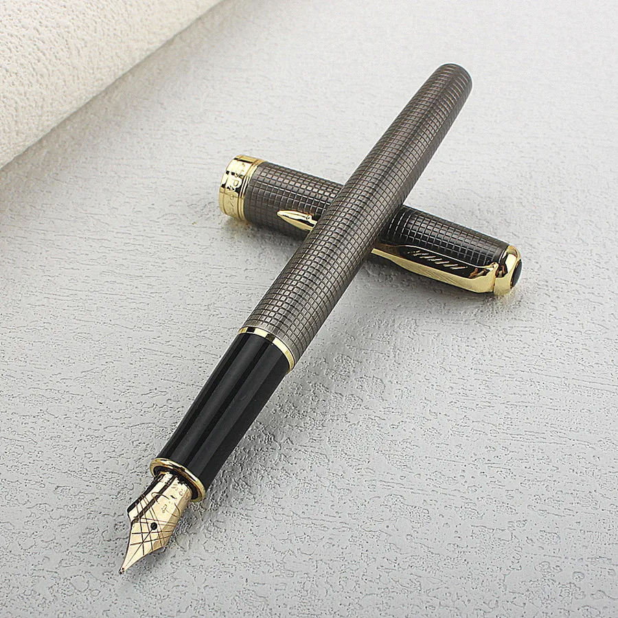 High Quality Business Office Grey Checkered Pattern Fountain Pen Exquisite Gift Teacher Office School Student Stationery Pen