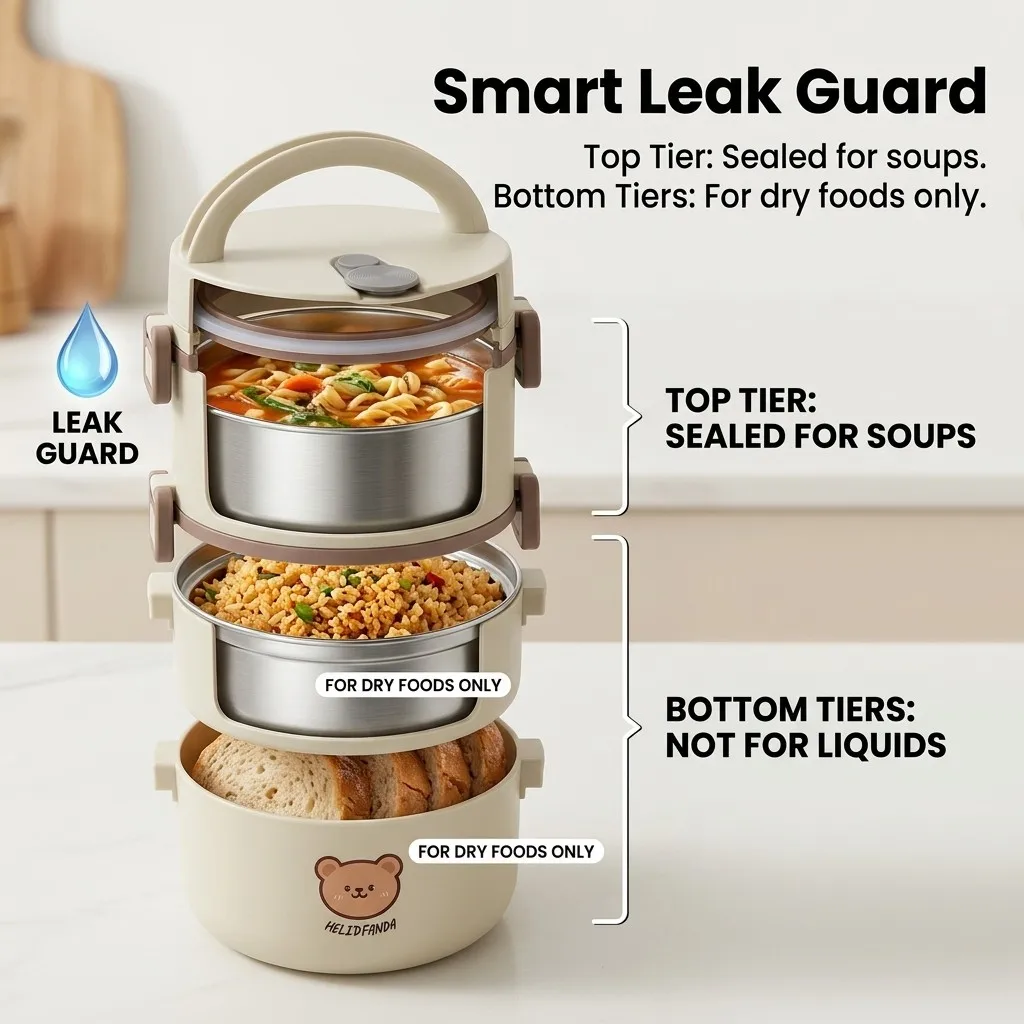 Microwavable 304 Stainless Steel Bento Lunch Box Portable Thermal Insulated Food Container Leakproof 2/3 Tier for Kids Adults - view 5