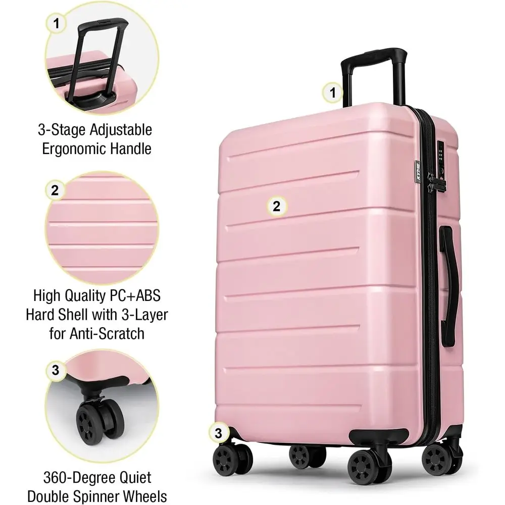 28 Inch Large TSA Approved Hardshell Suitcase with Wheels, Durable Pink Rolling Luggage for Travel