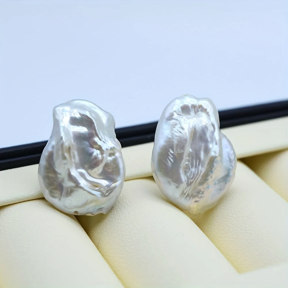 Ladies Pearl Earrings Natural Oversized Pearl Silver Stud Earrings White Baroque Pearl 925 Silver Girl Stud Earrings Free Shippi