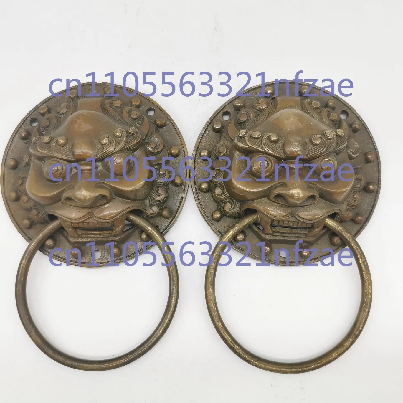 

A Pair Ancient Chinese Lion Head Door Pulls Knocker Rings Brass Asian Decor