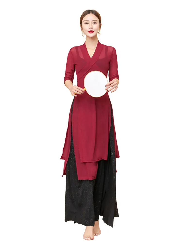 Abiti da pratica per abiti eleganti per adulti di danza del ventre Abiti da ballo orientale Professione Performance Top Pantaloni a rete