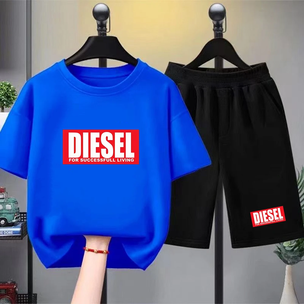 Ensemble t-shirt et short pour garçons et filles de 3 à 12 ans, t-shirts à manches courtes pour enfants, vêtements décontractés roses et noirs, vêtements d'été amples pour enfants