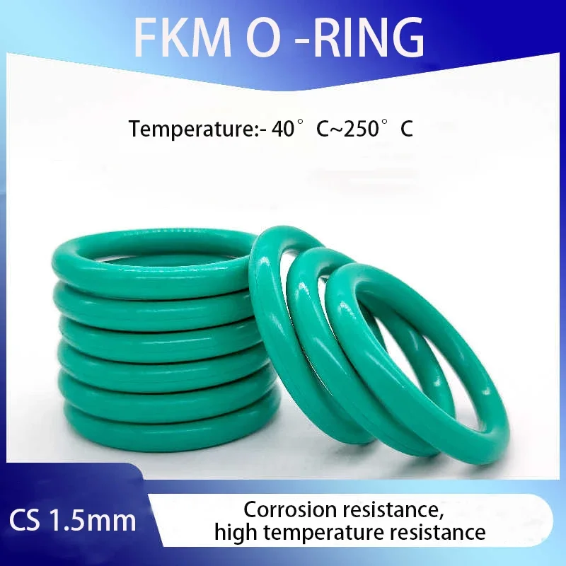 FKM Green Fluorine Rubber O rings Seals CS 1.5mm OD 7-22mm ID 4-19mm O Ring Seal Gasket Oil Resistant Acid & Alkali Resistant