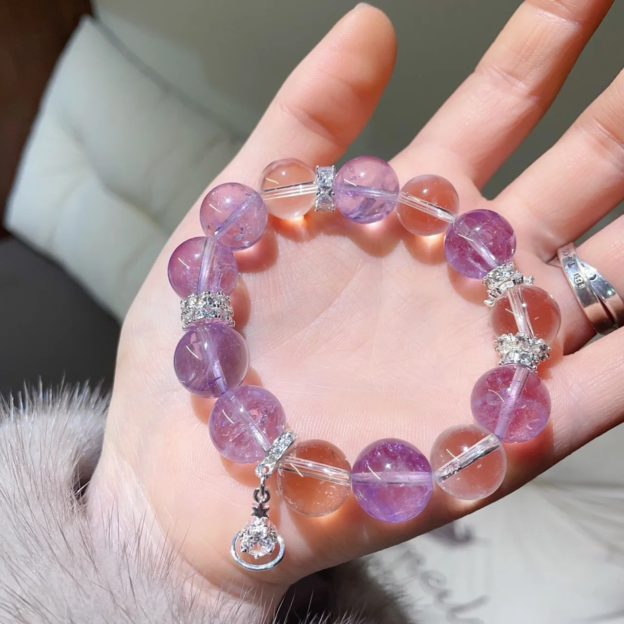 Natural Amethyst, White Crystal Bracelet, Women's Light Luxury Fashion Bracelet, Niche Design