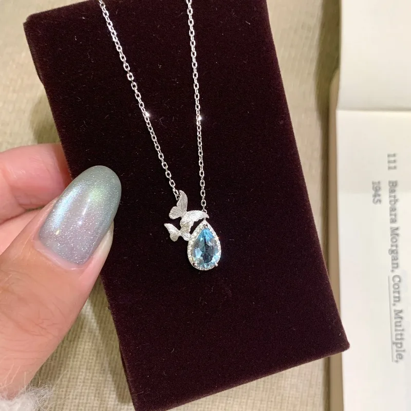 

Butterfly Spring Blue Patto Waterdrop Necklace for Women; Girl's Heart of the Ocean Jewelry