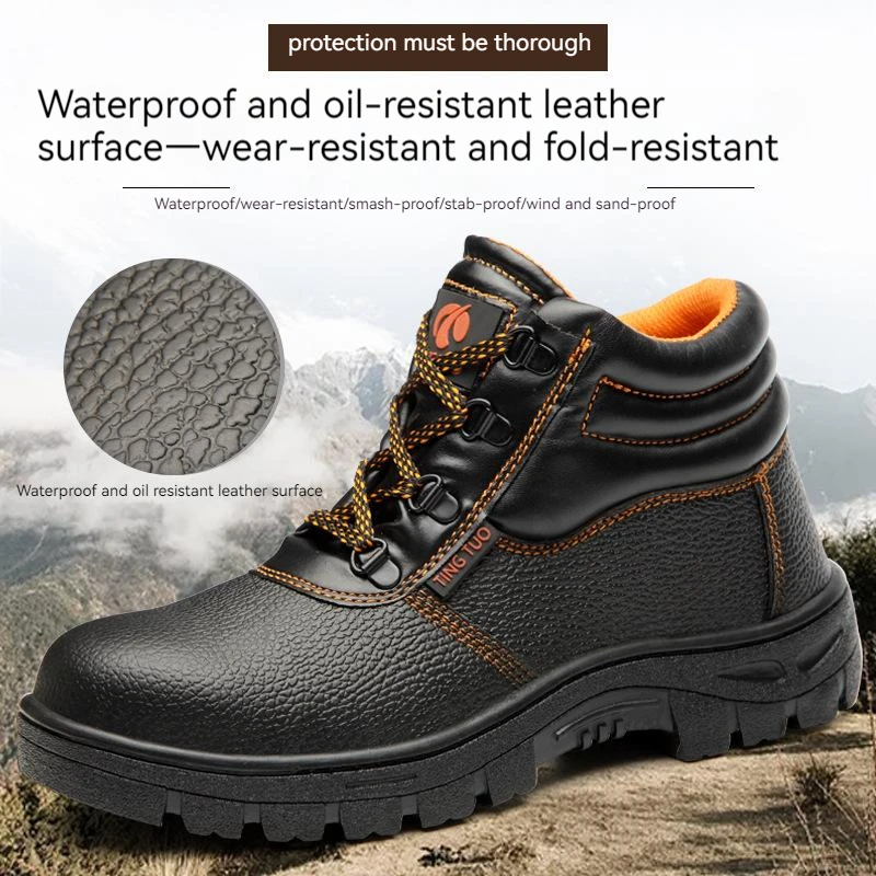 Men Work Boots Safety Shoes With Steel Toe Cap Anti-smash Sneakers Puncture-Proof Indestructible Shoes Wear-resisting Black