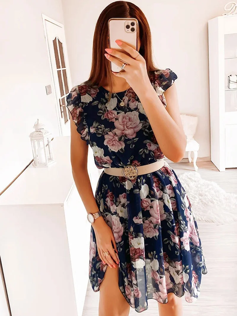 Vestido largo con estampado Floral para mujer, vestido playero sin mangas con cintura elástica, pareo de gasa plisado con cuello en V, moda de verano 2025
