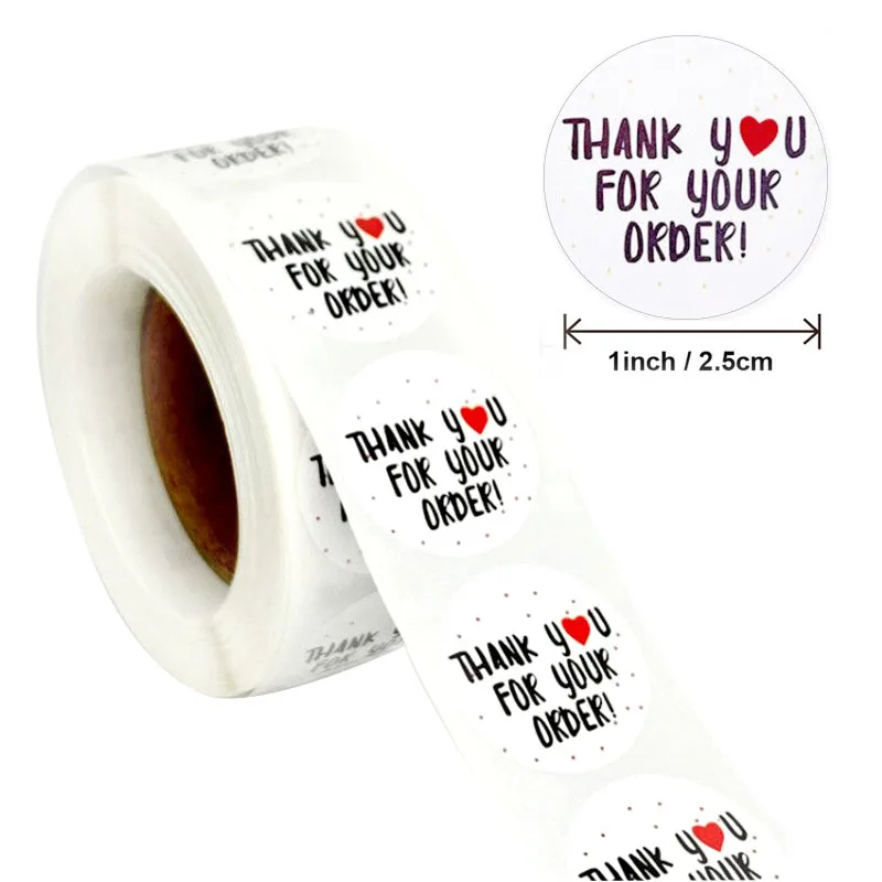 500Pcs/Roll Thank You for Your Order Stickers 2.5cm/1.0in Round DlY Decor Label Perfect For Small Business Gift Seal Labels