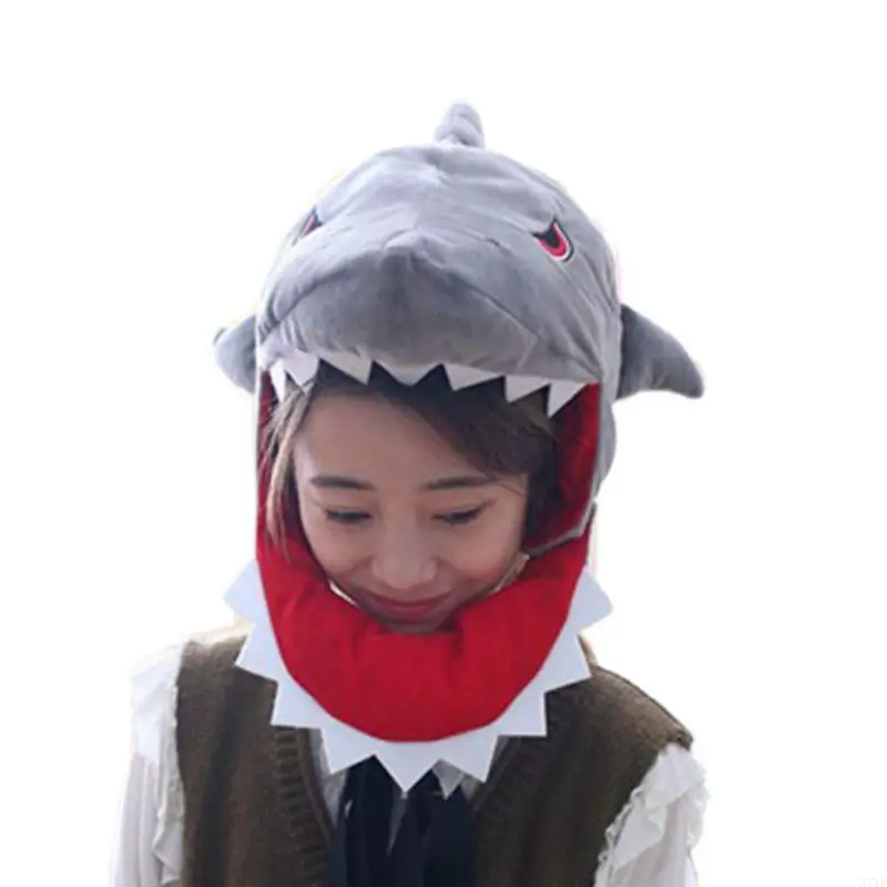 N7YF Shark Headband Plush Hat Outdoors Party Stuffed Cartoon Animal Earflap