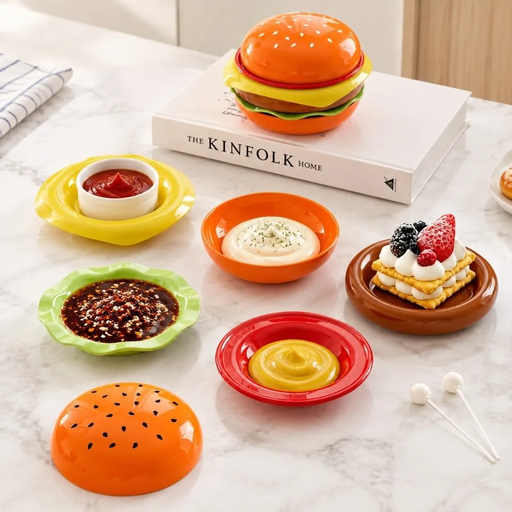 6Pcs/Set Plastic Stackable Hamburger Plate Set Cute Decorative Bone Spit Plate Interesting Stackable Seasoning Bowls Party