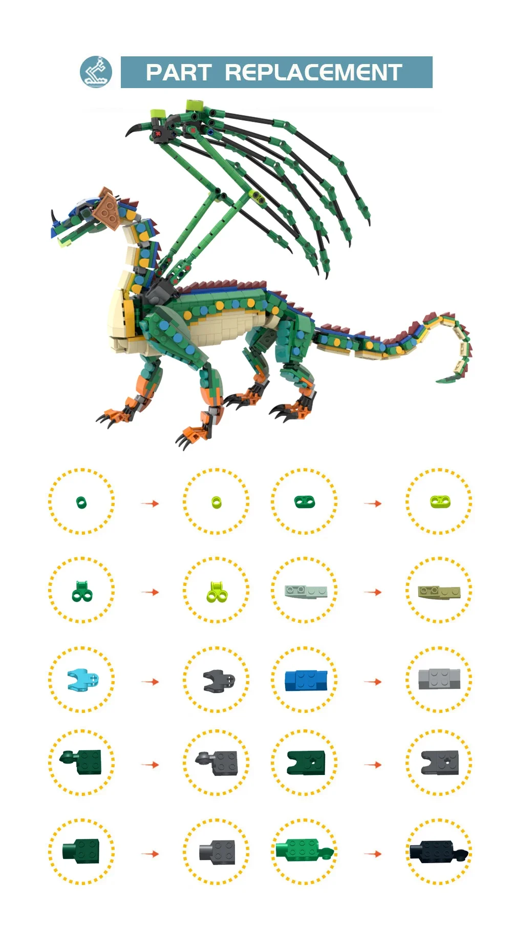 MOC Flying Dragon Building Blocks Wings RainWings Model Libro Animales Dinosaur with Wings diy Bricks Toy for Childrens Gift