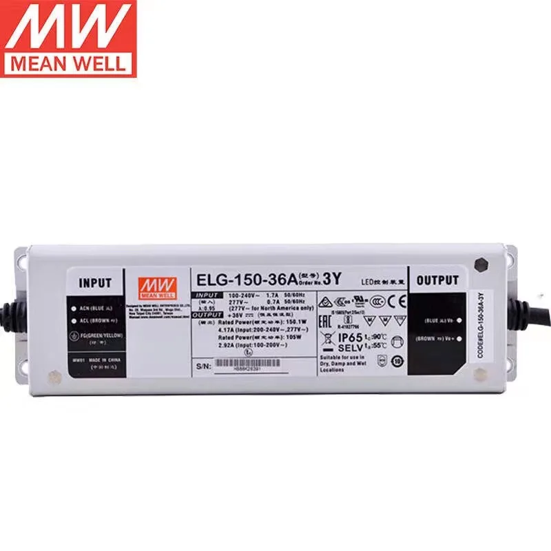 TaiWan MEANWELL ELG-150-36A-3Y Constant Voltage LED lighting Driver  Buit-in active PFC Function AC-DC indoor outdoor