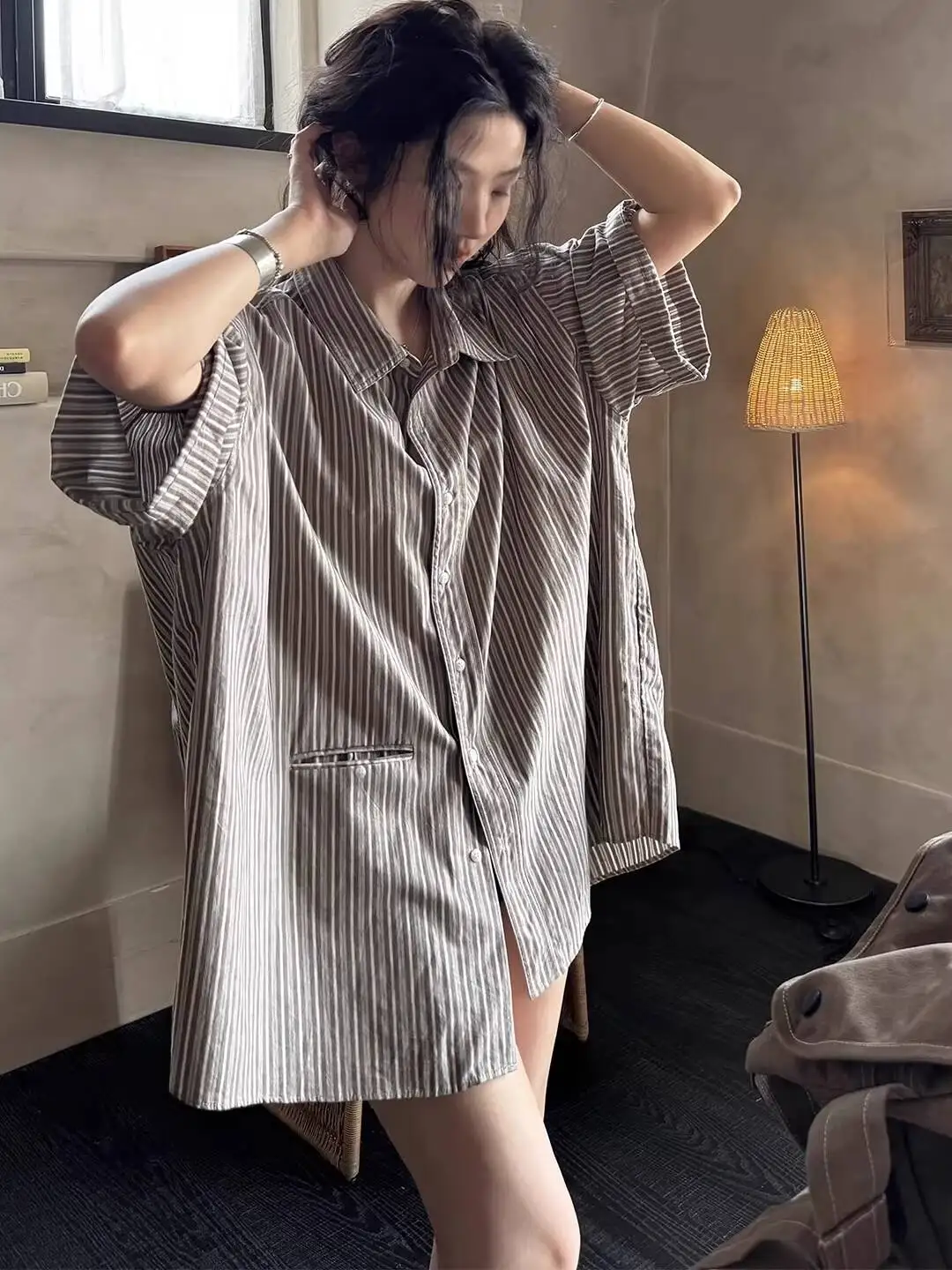 

Women Striped Shirts 2026 Spring Summer Women Striped Shirt Lightweight Breathable Loose Casual Short Sleeve Shirts Top