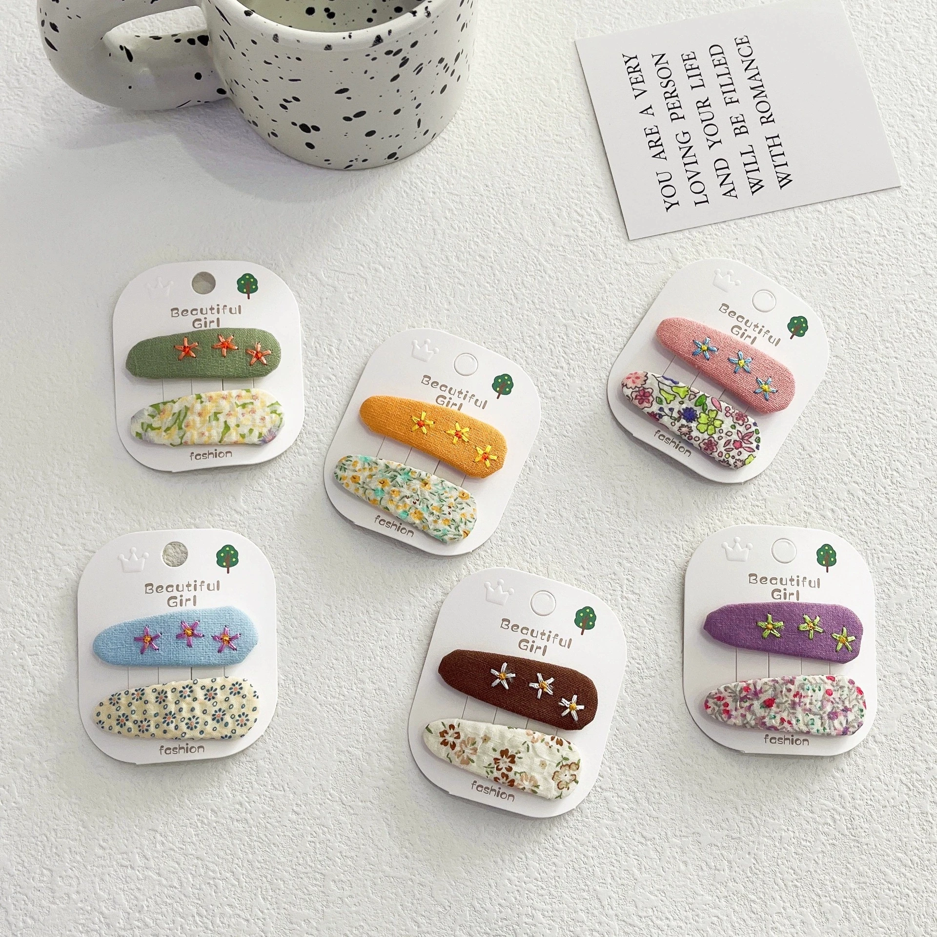 

2 шт./компл. заколки для волос для девочек с цветочной вышивкой, детская заколка для волос с цветком, детские аксессуары для волос, корейский стиль, BB-зажим ручной работы