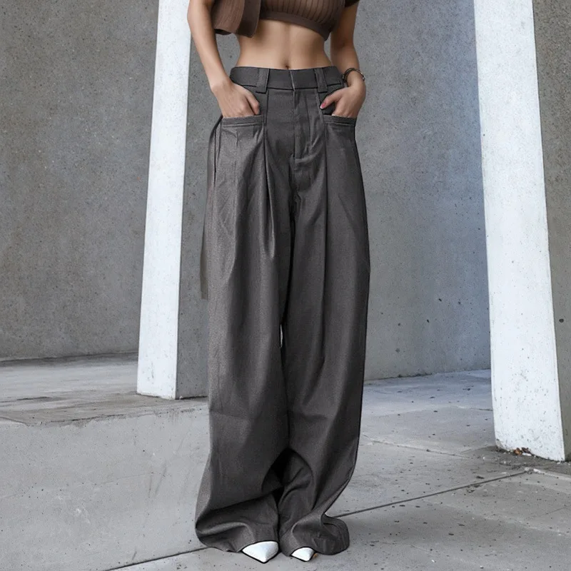 GG Gothic Punk Bandage Wide Leg Pants 90s Baggy Pant Women Oversize Low Rise Y2k Academic Pants Streetwear E-girl Style