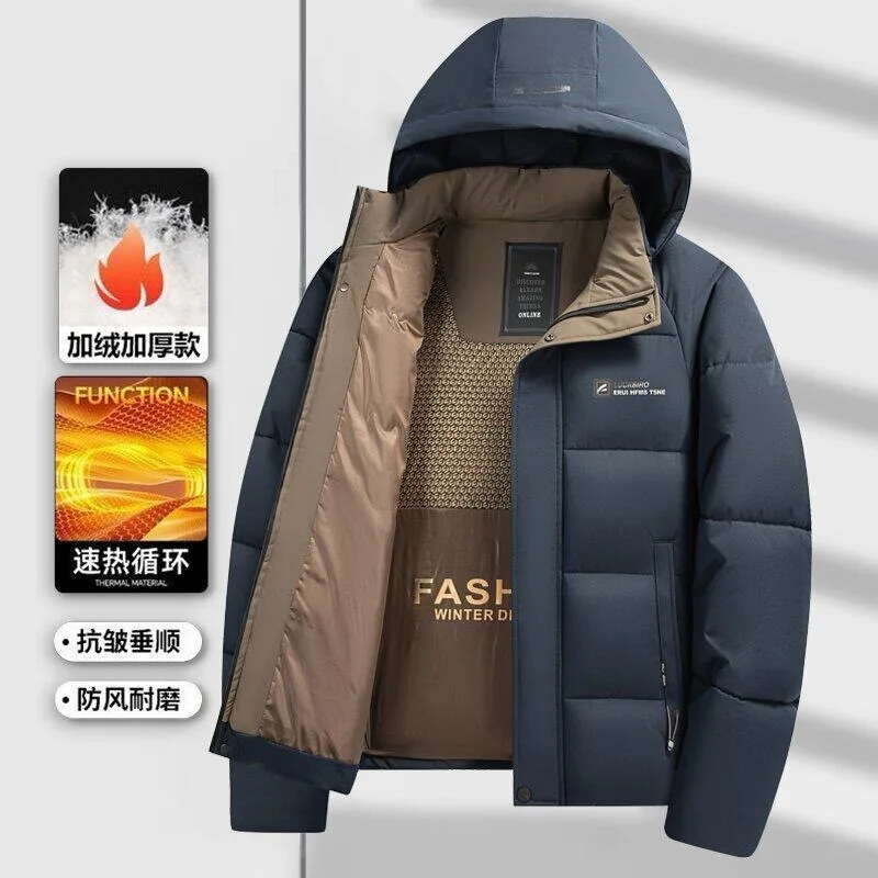 

Winter Men Thick Warm Hooded Parkas Classic Solid Color Loose Casual Cotton Jacket Detachable Hat Outdoor Windproof Tops Coats