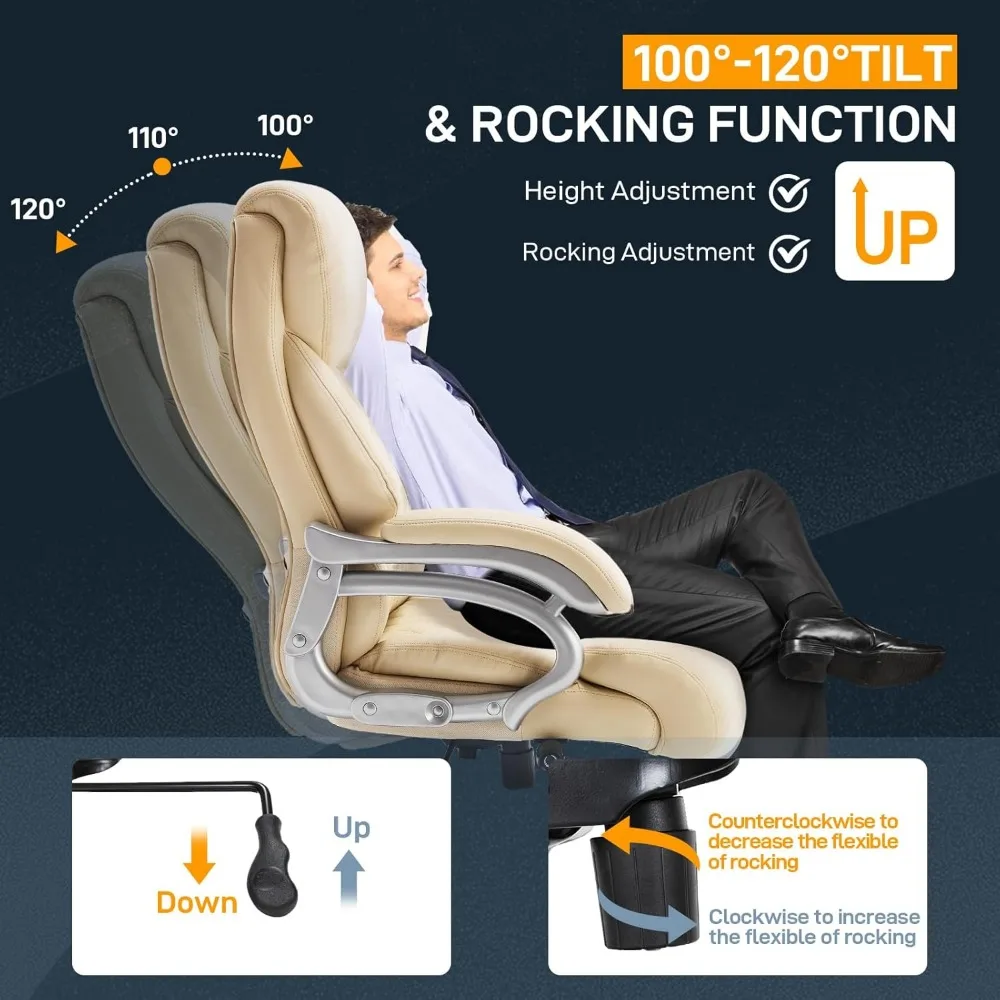كرسي مكتب كبير وطويل للأشخاص الثقيلين، كرسي مكتب تنفيذي عالي الظهر بقوة 500 رطل، مريح للمنزل، #5