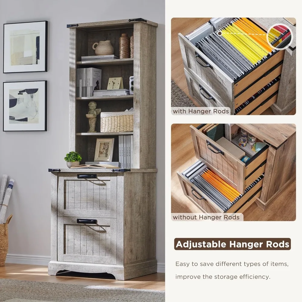 Estante rústica estilo fazenda de 72 polegadas de altura com 2 gavetas e prateleiras ajustáveis