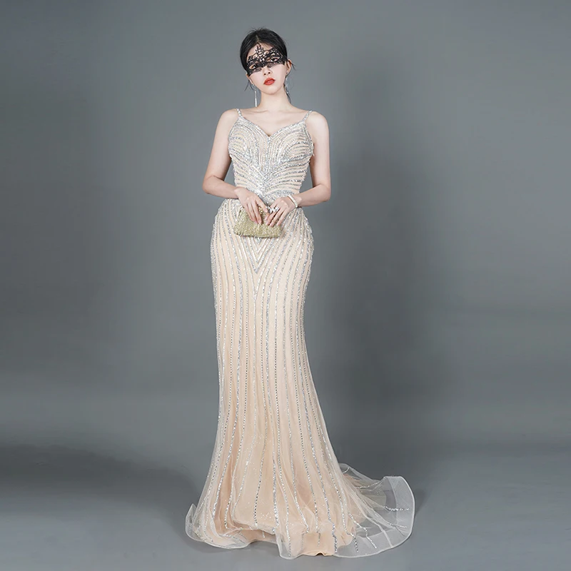 

Strapless Evening Dress with Beading Decor Custom Luxury Gown for Boutique Party Formal YM76