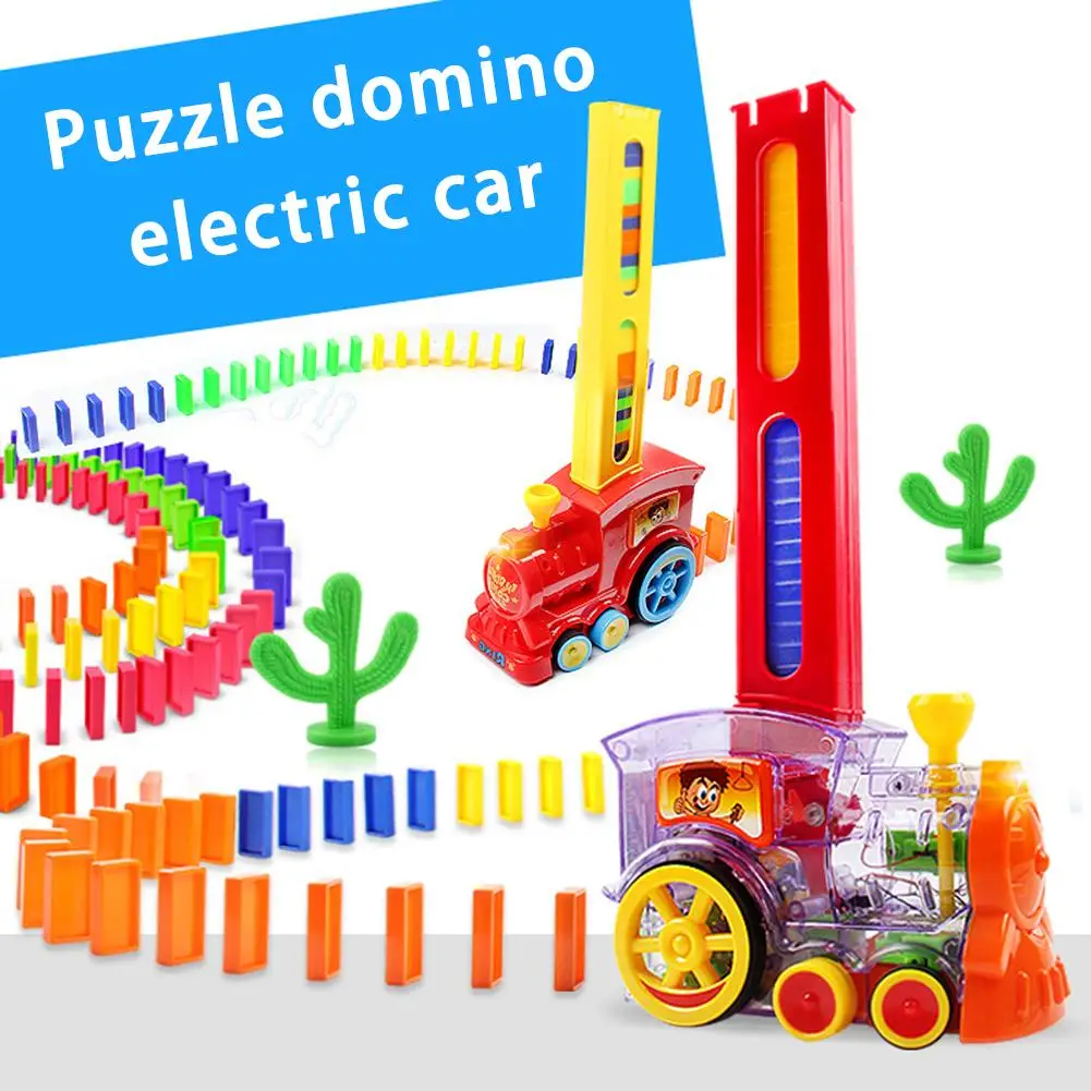 

Dominos Train Set Automatic Dominos Blocks Drop Electric Train Bee Cow Train For Children Birthday Gifts Drop Shipping