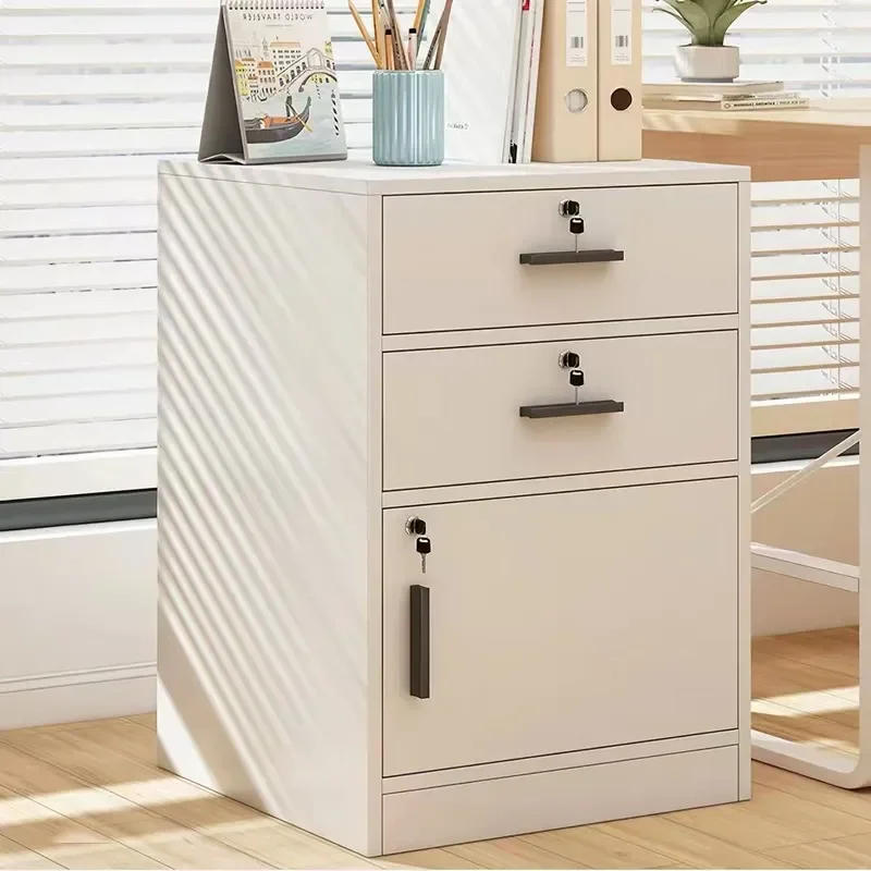 Wooden Office File Cabinet 3 Drawer Low Storage Cabinet with Lock Thickened Desktop Data Organizer Anti-theft