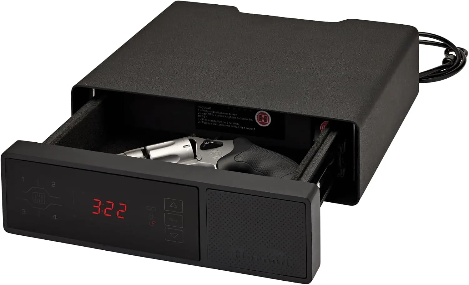 Rapid Safe Night Guard – Nightstand Gun Safe with RFID Reader, Clock, USB Ports – RFID Safe for Fast, Multiple Method Entry – In