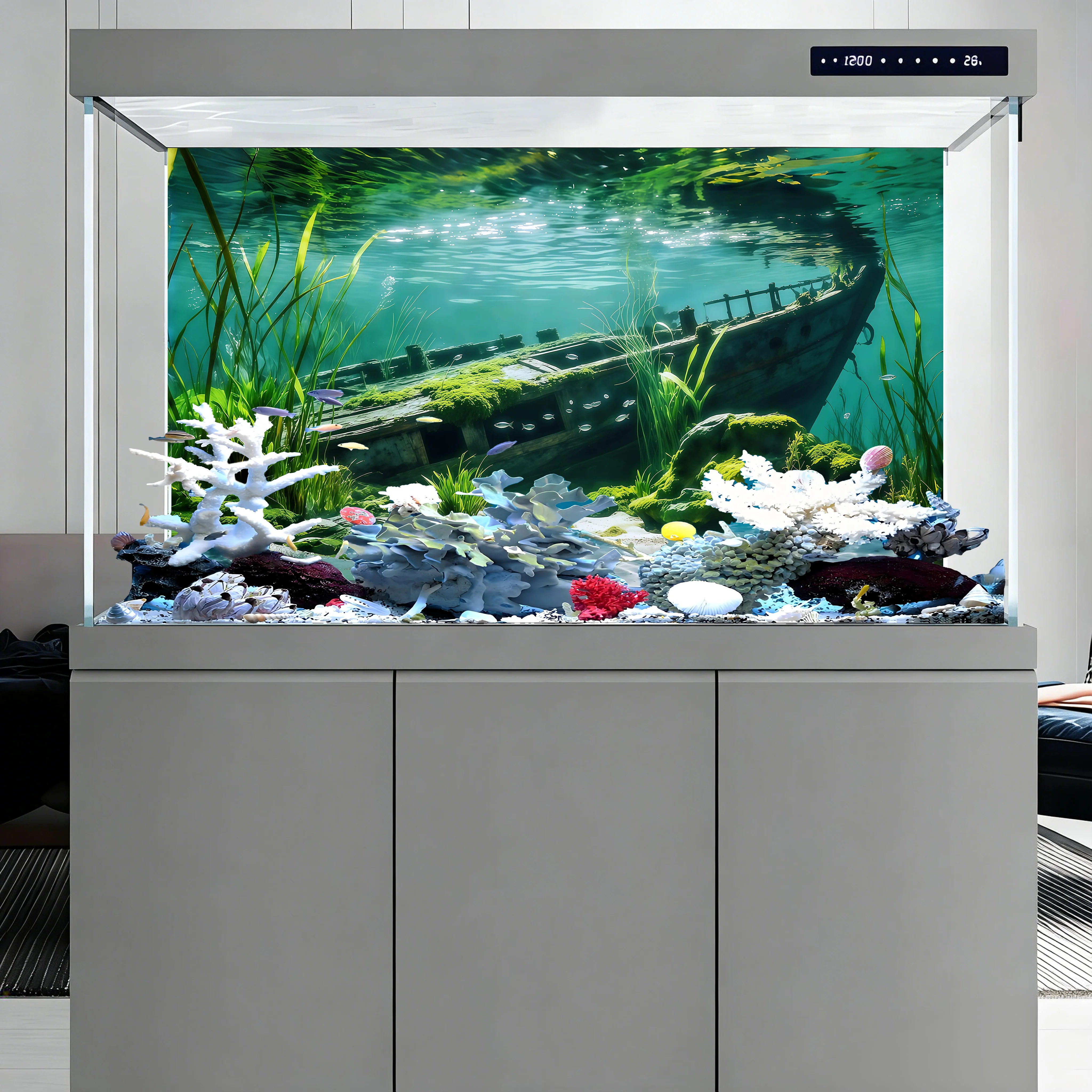 Flussbett-Treibholz, Aquarium-Hintergrundbild, Aquarium-Hintergrundaufkleber, Selbstklebend, Aquarium-Landschaftsgestaltung Dekor – Detail 15