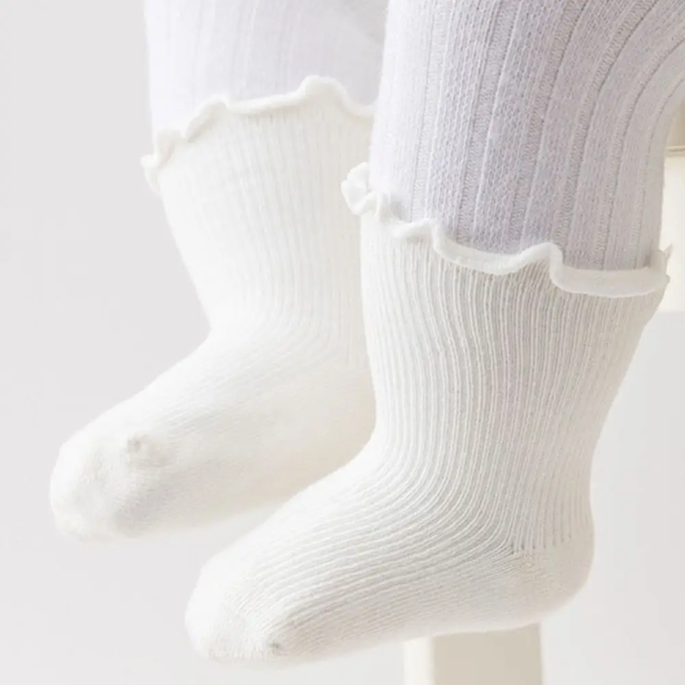 6Pairs Solid Color Ruffle Baby Cotton Socks Autumn Spring Cute Short Tube Socks Breathable Mid-calf Toddle Sweet Socks Children