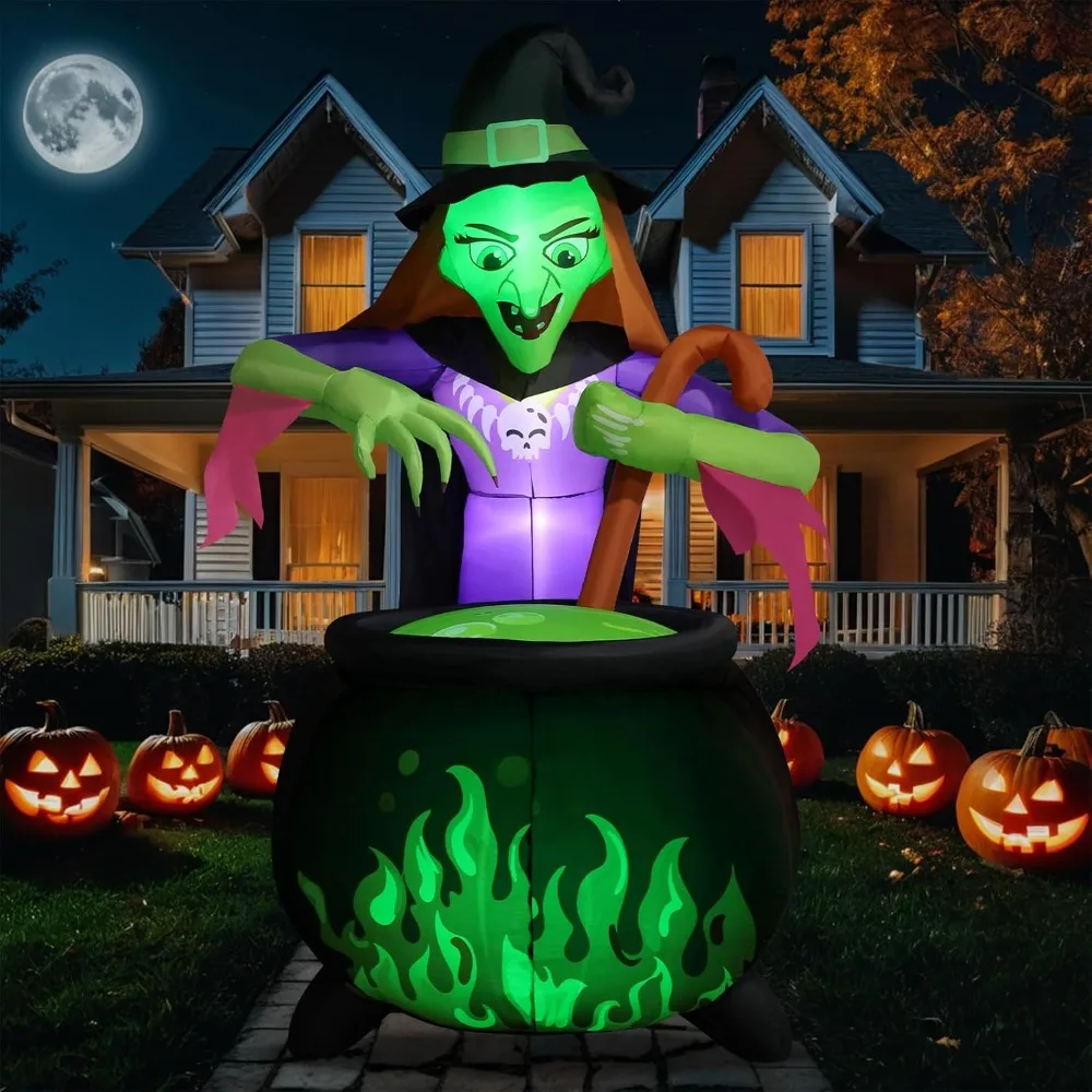 Giant 8.5 Feet Tall Halloween Witch Cauldron Inflatable Outdoor Decoration with Built-in 5 LED Lights