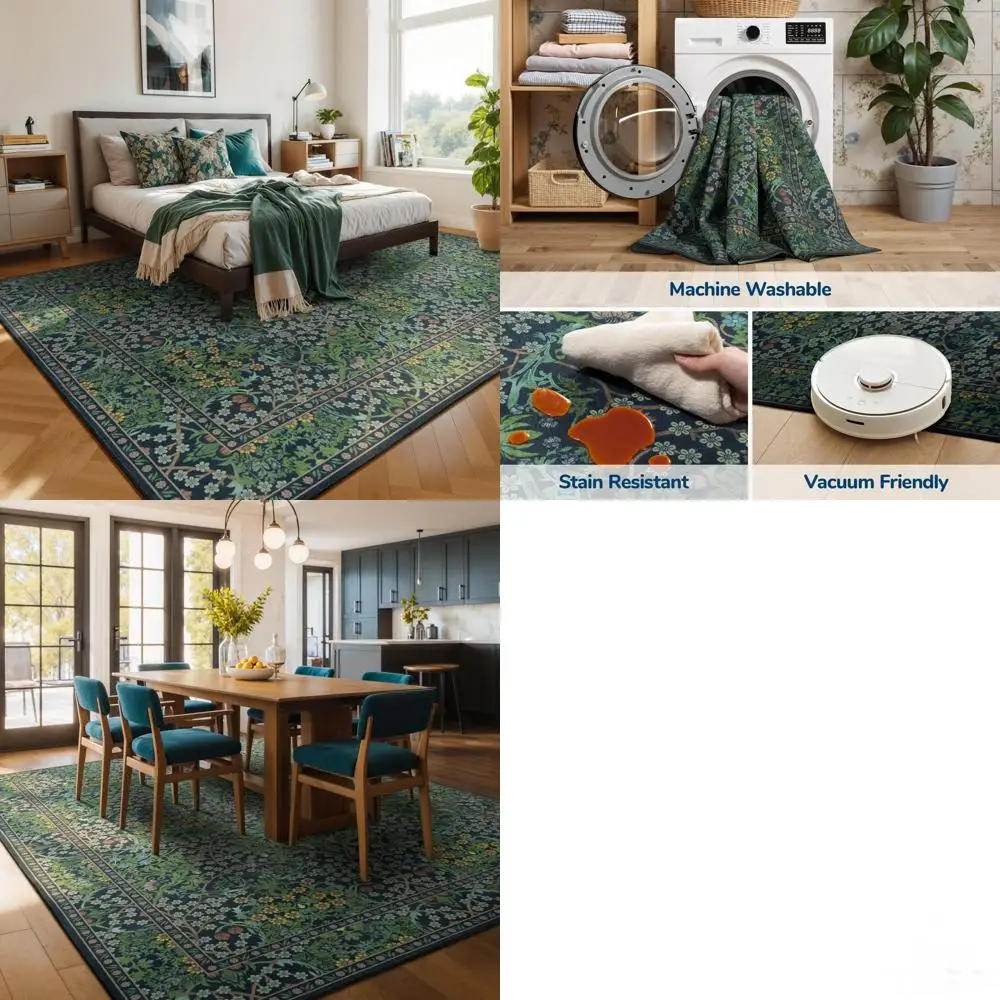 

Винтажный ковер 8x10 футов в стиле бохо, цвета лесной зелени, моющийся, для гостиной, столовой и спальни