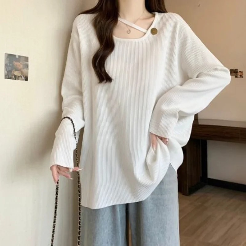 

Полая женская футболка с длинными рукавами, осень 2023, новый свободный универсальный топ