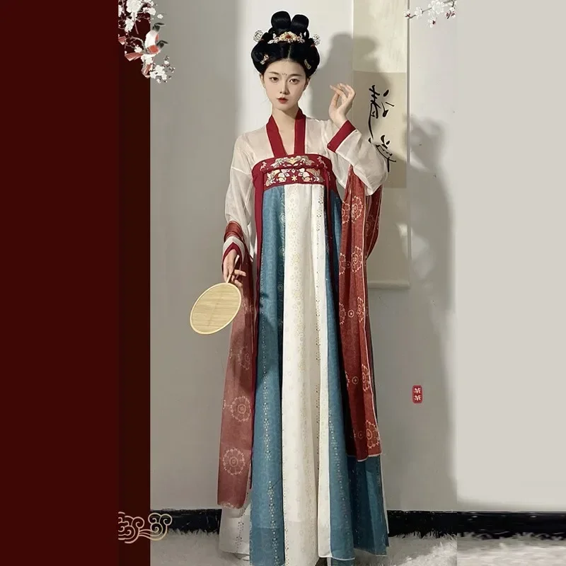 Neue chinesische traditionelle Hanfu Kleid Frauen mit Druck und Stickerei Original Design Erwachsenen Frauen Tang Dynastie Stil