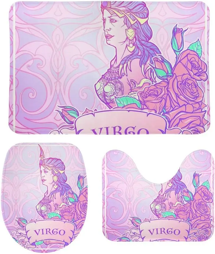 

Набор ковриков для ванной комнаты Hapuxt Kuizee из 3 предметов Zodiac Art Nouveau Virgo Dream Constellation Светло-розовый впитывающий чехол Коралловый флис