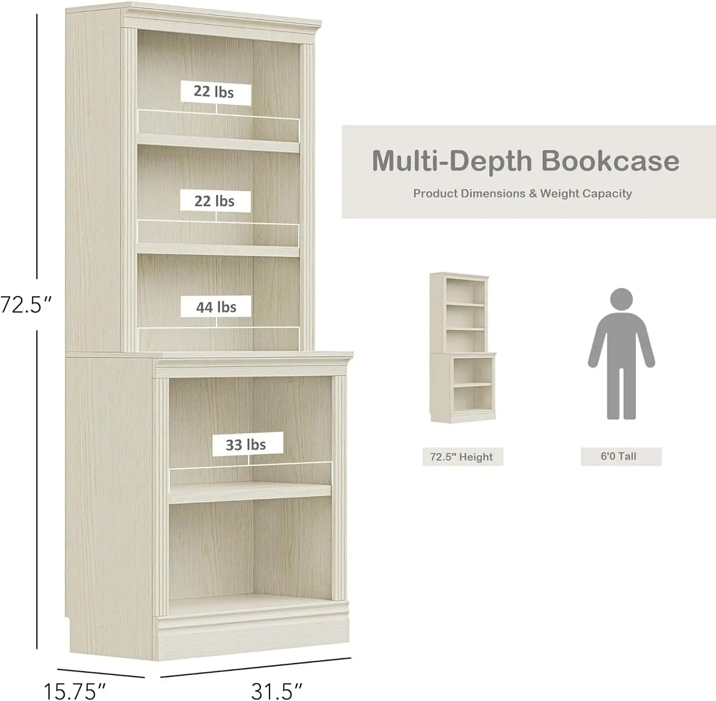 Floor standing 5-storey display rack for organization and storage, 72 inch high bookshelf