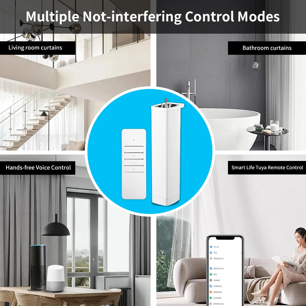 Tuya Smart Wifi/Zigbee Electric Curtain Shutter Motor with RF Remote APP Voice Control for Alexa Google Assistant SmartThings